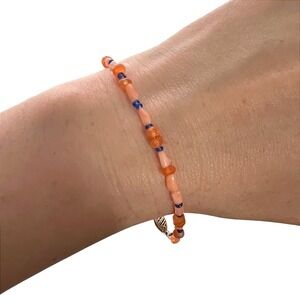 14K‎ Gold Filled Crystal Bracelet Orange Pink Gemstone Beaded Dainty Stackable